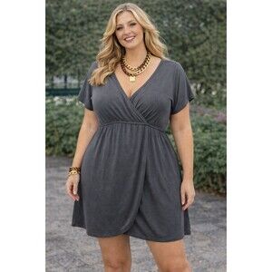 New Venezia Jersey Dress Tunic Size 22W 24W Gray Stretch Faux Wrap